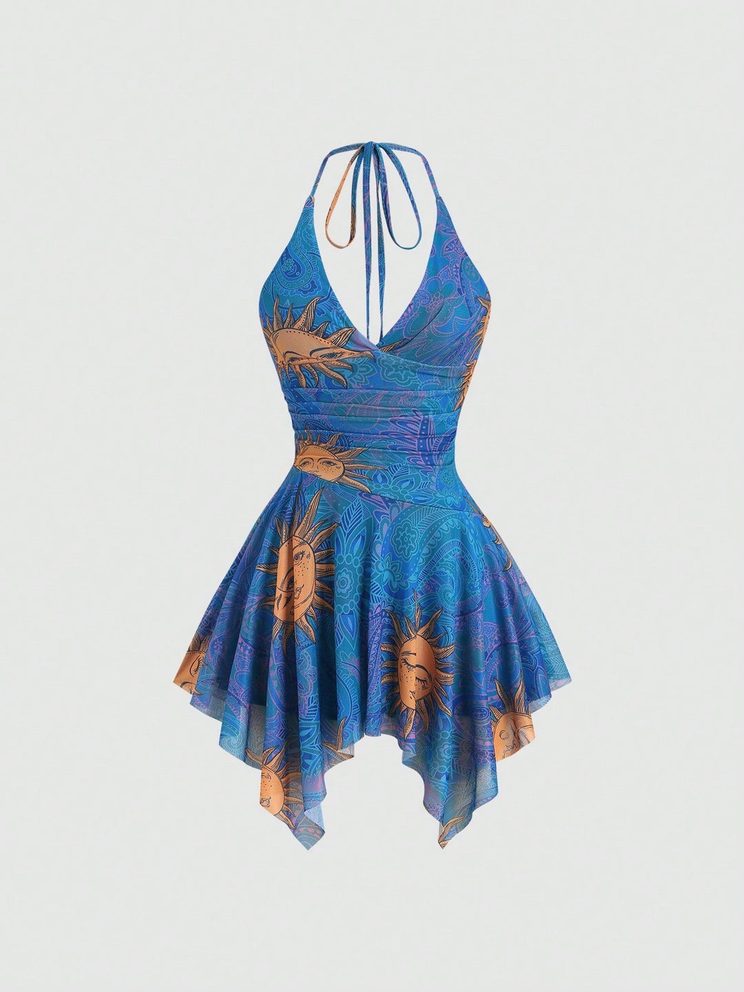 Damen lässiges Strandkleid mit asymmetrischem Saum und raffiniertem Druck Echoarchiv