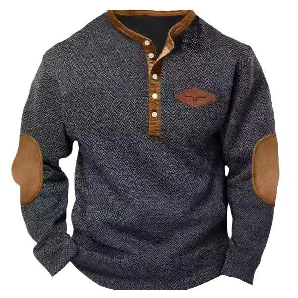 Herren modischer Pullover mit Kontrastkragen und Ellbogenpatches Echoarchiv