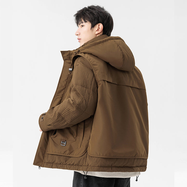 Herren Gepolsterte Winterjacke mit Kapuze, gesteppte Ärmel und Cargo-Taschen Echo Archiv