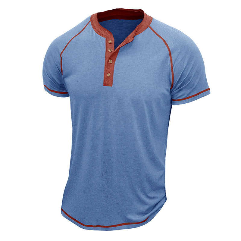 Herren Kurzarm Henley-Shirt mit Kontrastdetails und strapazierfähigem Stoff Echoarchiv