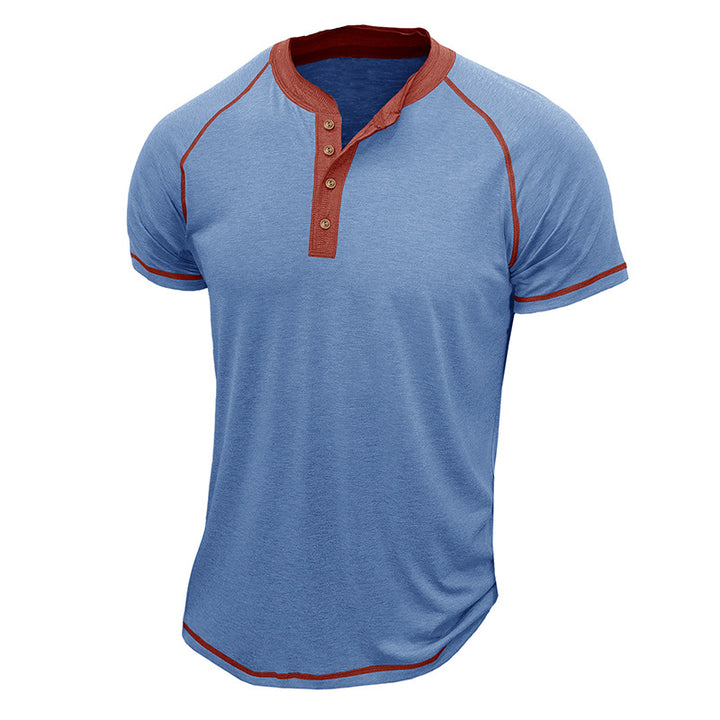 Herren Kurzarm Henley-Shirt mit Kontrastdetails und strapazierfähigem Stoff Echoarchiv