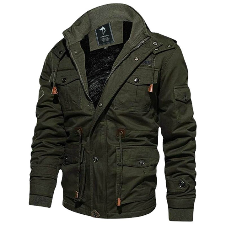 Herren Militärinspirierte Canvas-Fieldjacke mit Kapuze, Kordzug‑Taille und Fleece‑Innenfutter Echoarchiv