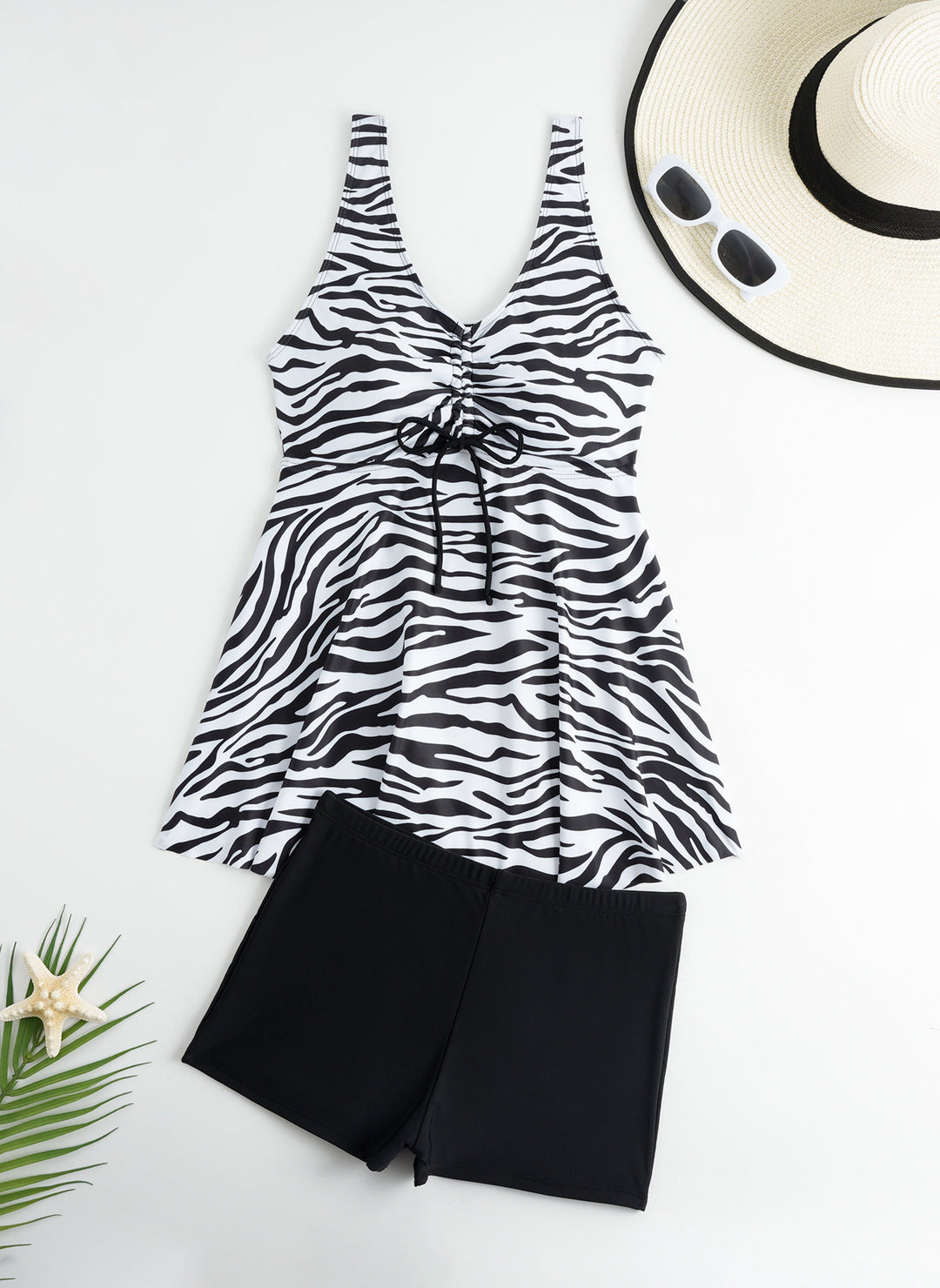 Damen Tankini-Set mit modischem Volant und grafischem Pfauenmuster Echo Archiv