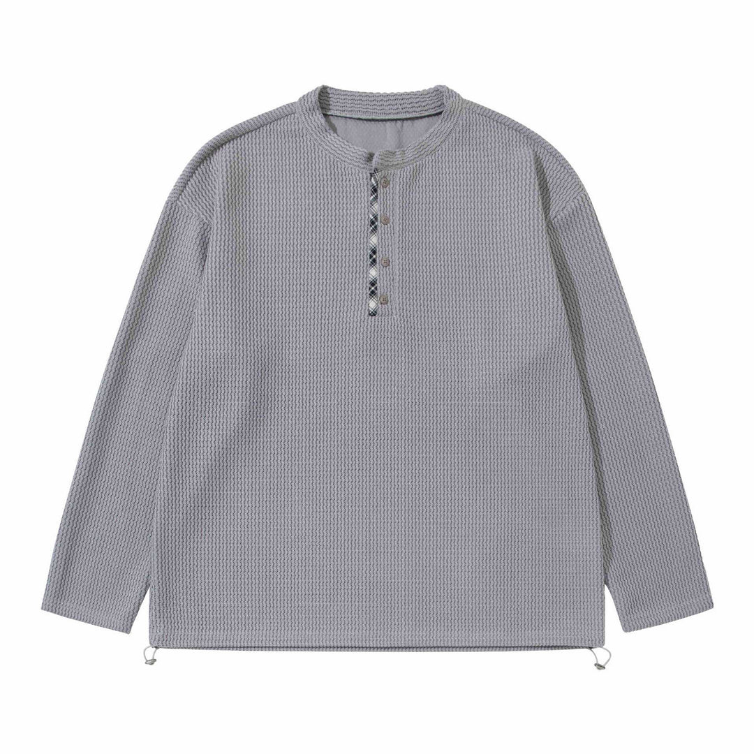 Unisex Waffelstrick-Henleypullover mit Tunnelzugsaum Echoarchiv