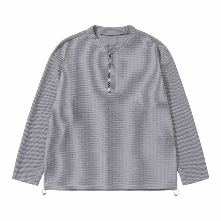 Unisex Waffelstrick-Henleypullover mit Tunnelzugsaum Echoarchiv