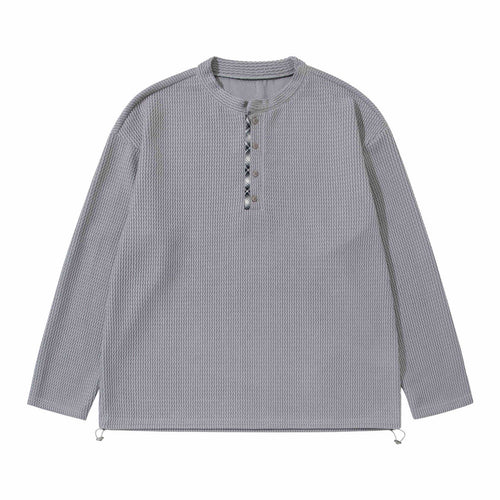 Unisex Waffelstrick-Henleypullover mit Tunnelzugsaum Echoarchiv
