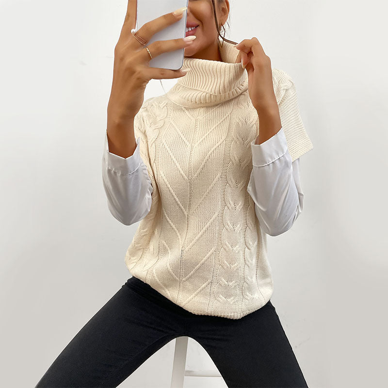 Damen Strickwesten-Pullover mit Zopfmuster und hohem Rollkragen Echoarchiv