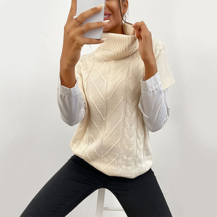 Damen Strickwesten-Pullover mit Zopfmuster und hohem Rollkragen Echoarchiv