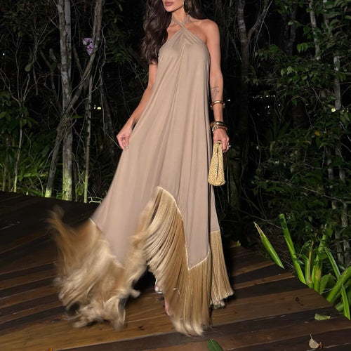 Damen Maxikleid mit elegantem Fransen-Saum und asymmetrischem Design Echo Archiv