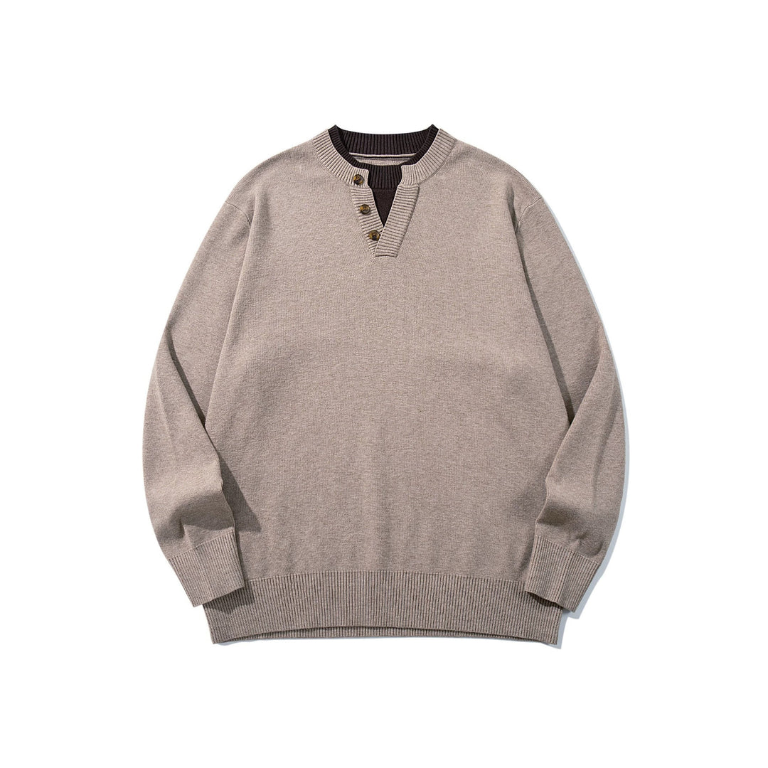 Unisex Gerippter Baumwollmix-Pullover mit Henley-Knopfleiste und Relaxed-Schnitt Echoarchiv