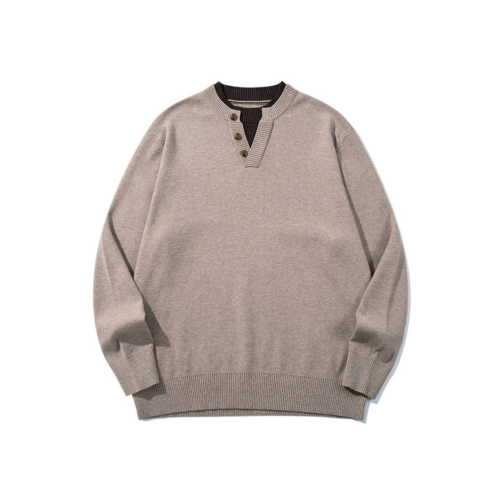 Unisex Gerippter Baumwollmix-Pullover mit Henley-Knopfleiste und Relaxed-Schnitt Echoarchiv