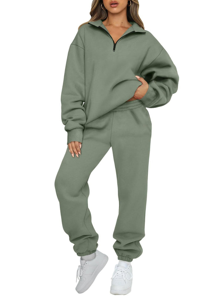 Damen nan Halbzip-Loungewear-Set mit übergroßem Kragenpullover und taillierter Jogginghose mit elastischem Bund Echo Archiv