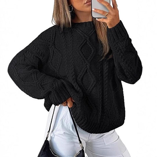 Damen Oversize-Zopfmuster-Pullover aus grobem Strick – Mavelle