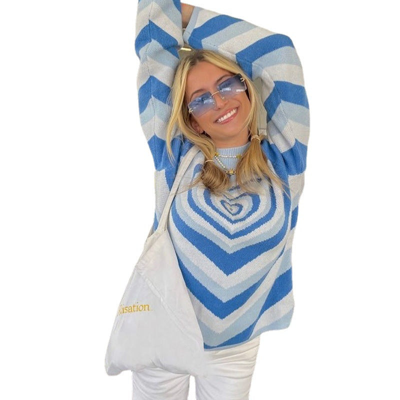 Damen nan oversized Strickpullover mit Herz-Intarsie und Chevron-Muster Echo Archiv