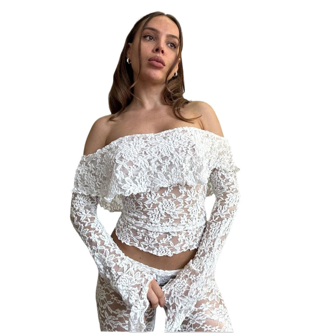 Damen Spitzen-Crop-Top mit weitem Ärmel und passenden Hose Echo Archiv