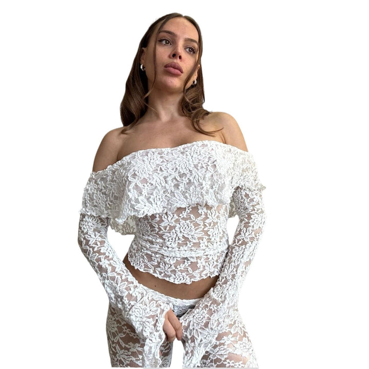 Damen Spitzen-Crop-Top mit weitem Ärmel und passenden Hose Echo Archiv