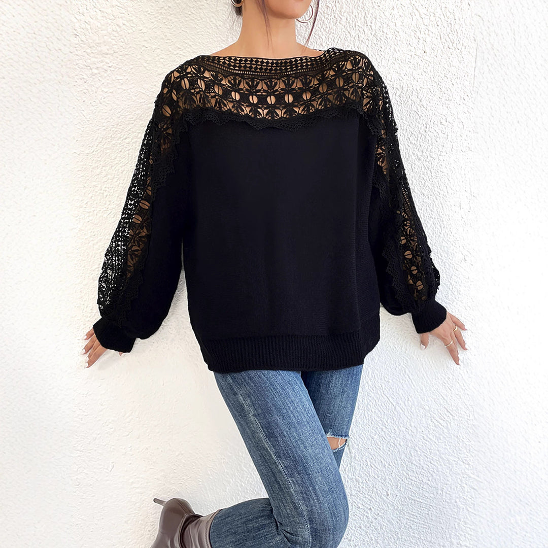 Damen Elegantes Strickoberteil mit raffinierten Spitzenärmeln Echo Archiv