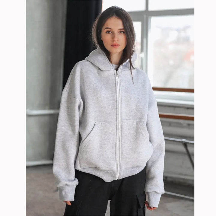 Damen nan extraweit geschnittener Zip-Hoodie mit verstärkter Kapuze, flachen Nähten und weichem Fleece-Innenfutter Echo Archiv
