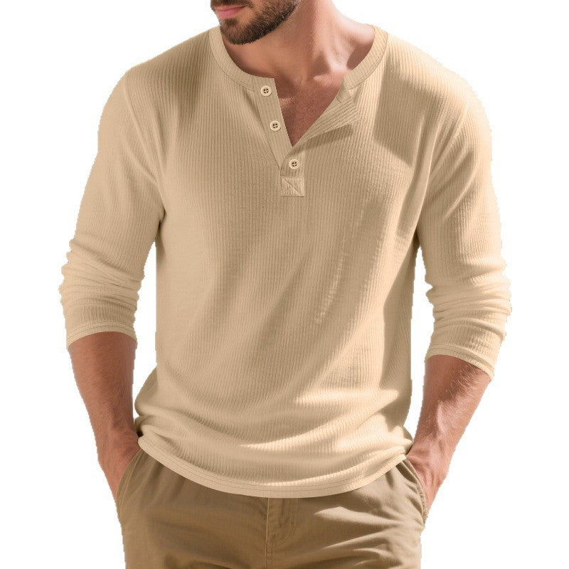 Herren Langarm Henley-Shirt mit strukturierter Oberfläche Echoarchiv