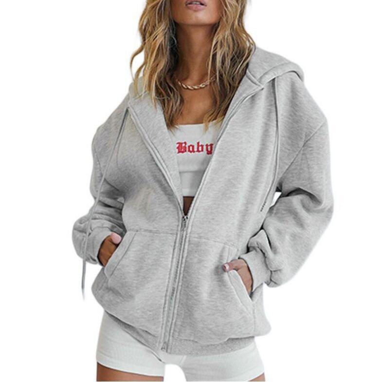 Damen nan Oversize-Kapuzenjacke mit durchgehendem Reißverschluss French-Terry, Kängurutaschen und elastischen Bündchen Echo Archiv