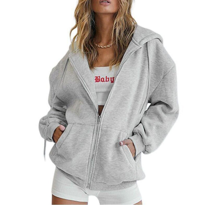 Damen nan Oversize-Kapuzenjacke mit durchgehendem Reißverschluss French-Terry, Kängurutaschen und elastischen Bündchen Echo Archiv