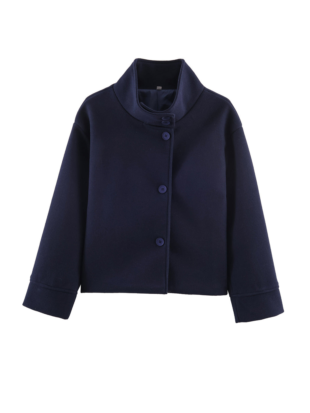 Damen Kurze Boxy-Wollmix-Jacke mit Stehkragen und aufgesetzten Pattentaschen Echoarchiv