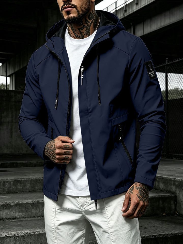 Herren Wasserabweisende Softshell-Jacke mit Kapuze und verdecktem Reißverschluss – Taviero
