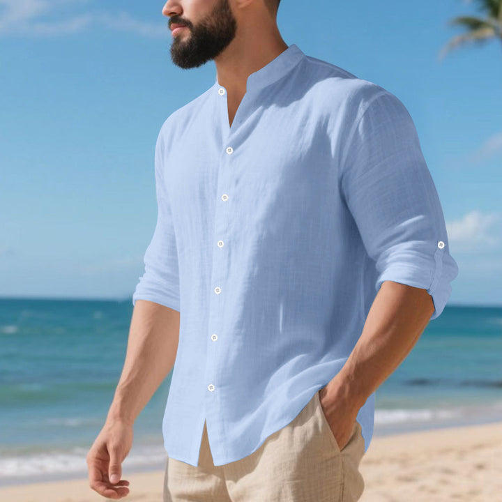 Herren lässiges Langarmhemd mit modernen Knopfdetails und strukturierter Oberfläche Echoarchiv