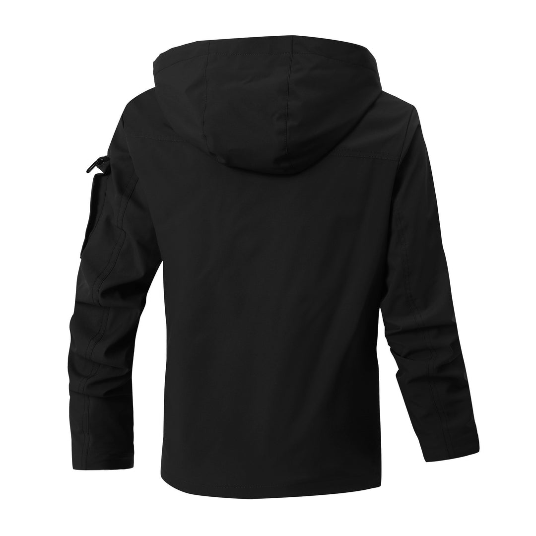 Herren Winddichte Softshelljacke mit Kapuze, kariertem Innenfutter und Multifunktionstaschen Echoarchiv