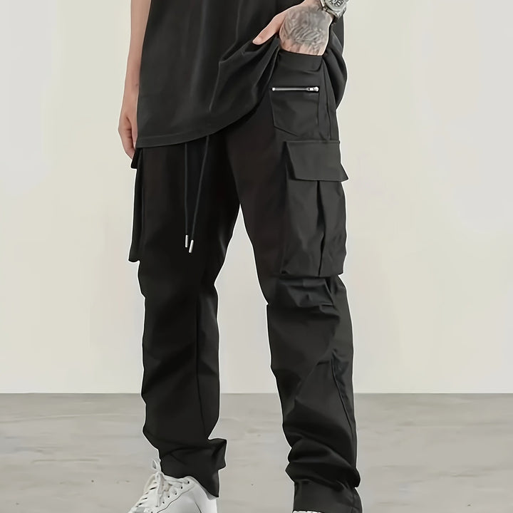 Herren utilitaristische Cargohose mit Reißverschluss‑Tasche, Klappen & Kordelbund Echo Archiv