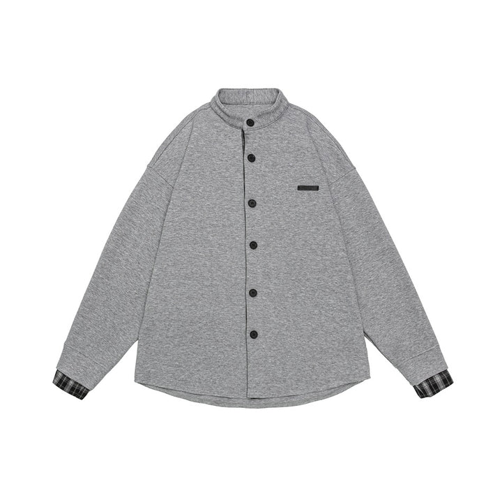 Unisex Oversize-Hemdjacke im Sweat-Overlay mit Stehkragen und karierter Innenmanschette Echoarchiv
