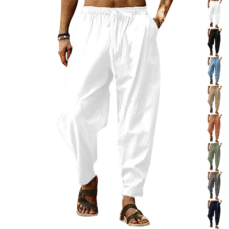 Herren nan lockere Sommer-Slouch-Hose aus Leinenmix mit elastischem Bund und konischem Knöchelabschluss Echoarchiv
