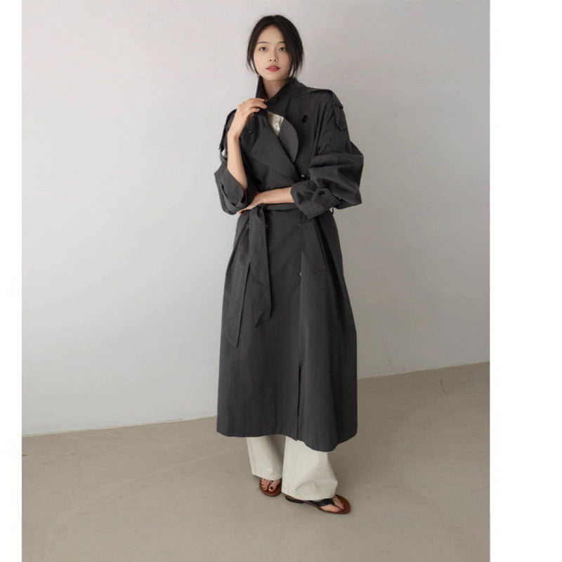 Damen Oversize Maxi-Trenchcoat mit Taillengürtel und doppelter Knopfleiste Echoarchiv