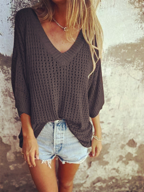 Damen nan luftig gestrickter V-Ausschnitt Pullover im Oversize-Schnitt Echo Archiv
