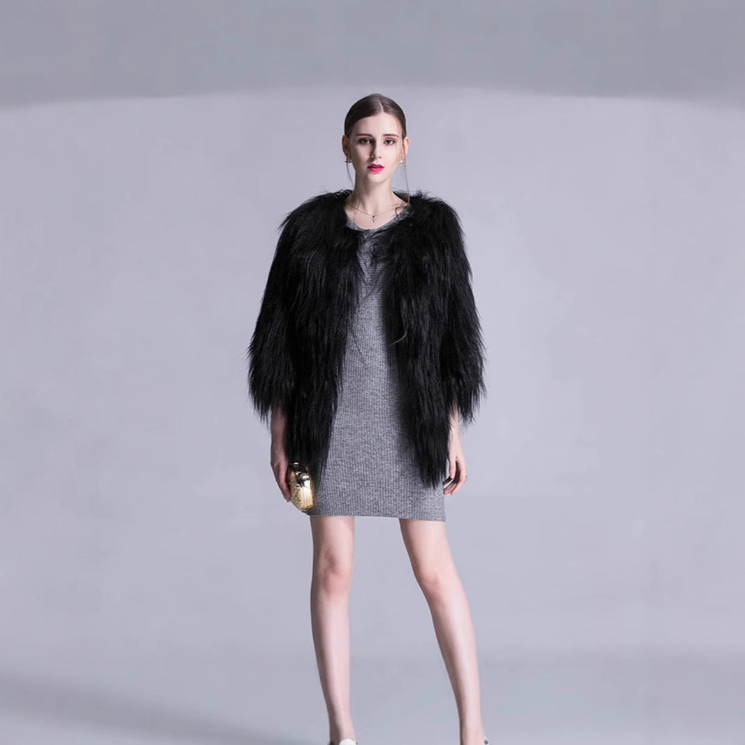 Damen Langfloriger Kunstpelz‑Mantel mit offener Front und eleganter Silhouette Echo Archiv