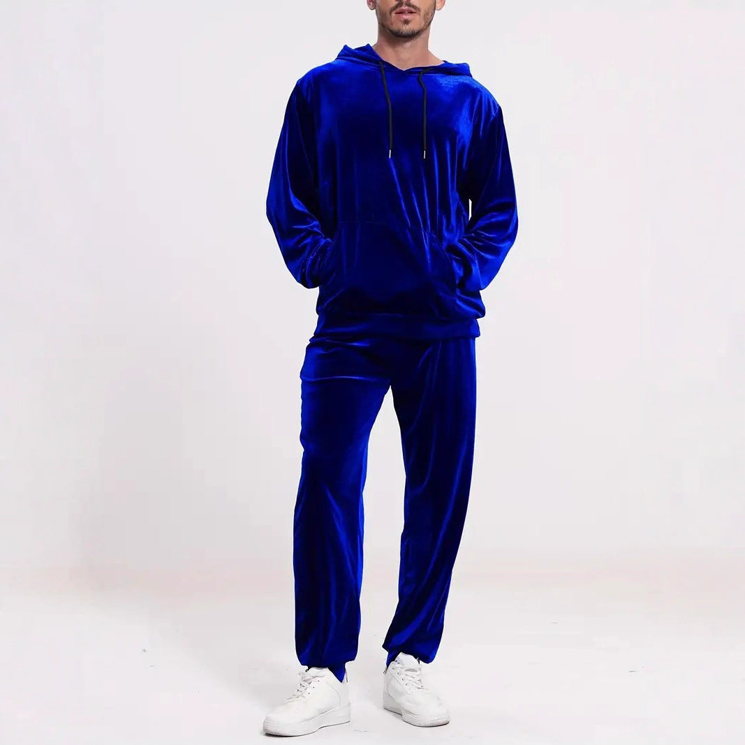 Herren Velours-Freizeitanzug mit Kapuzenpullover und lässiger Jogginghose – Cavarno