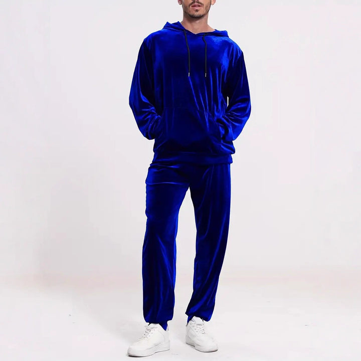 Herren Velours-Freizeitanzug mit Kapuzenpullover und lässiger Jogginghose – Cavarno