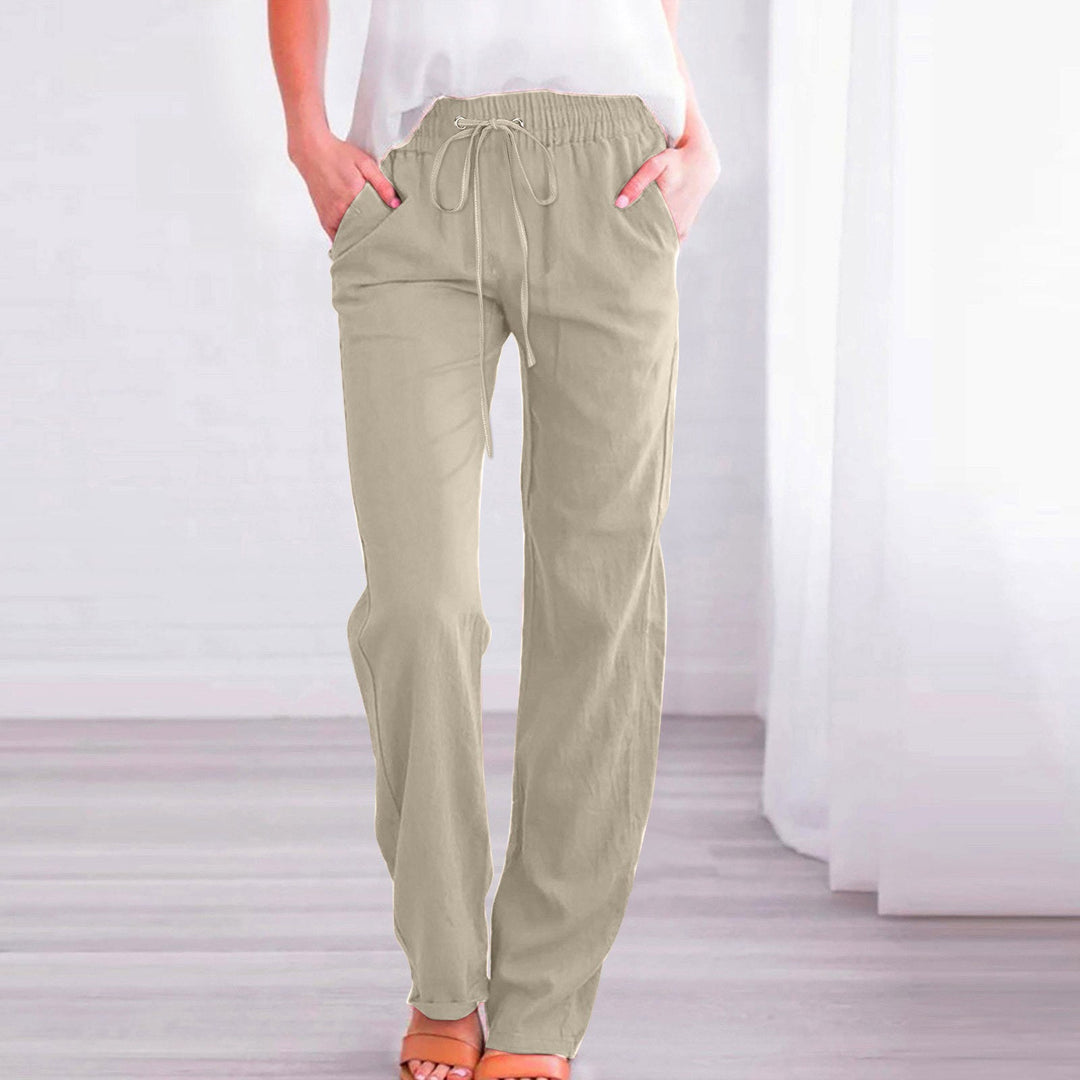 Damen Bequeme Leinen-Hose mit elastischem Bund und Taschen Echoarchiv