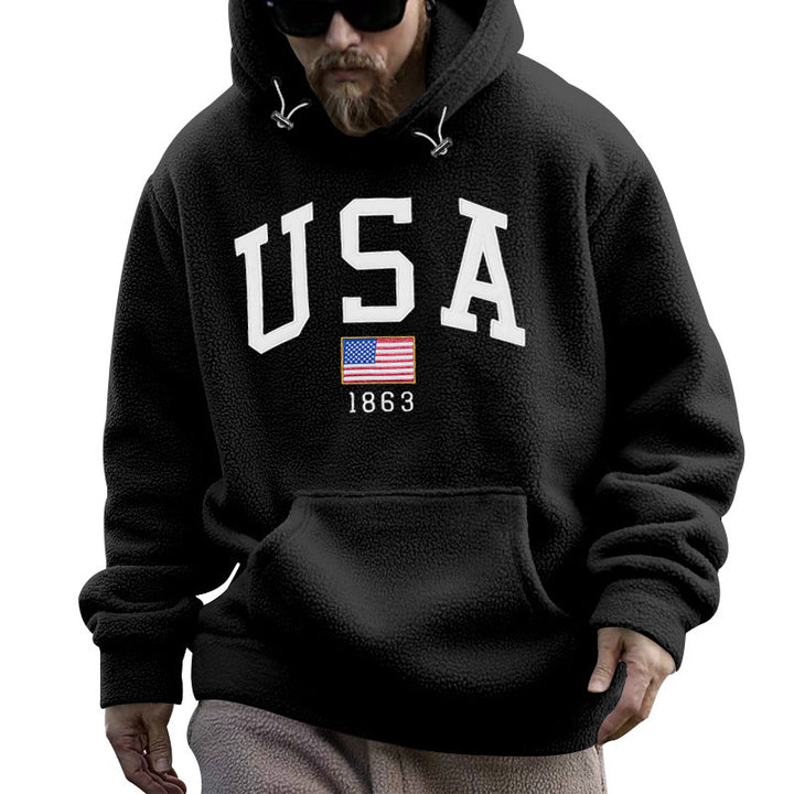 Herren Kapuzenpullover mit USA-Print und gemütlicher Kängurutasche Echoarchiv