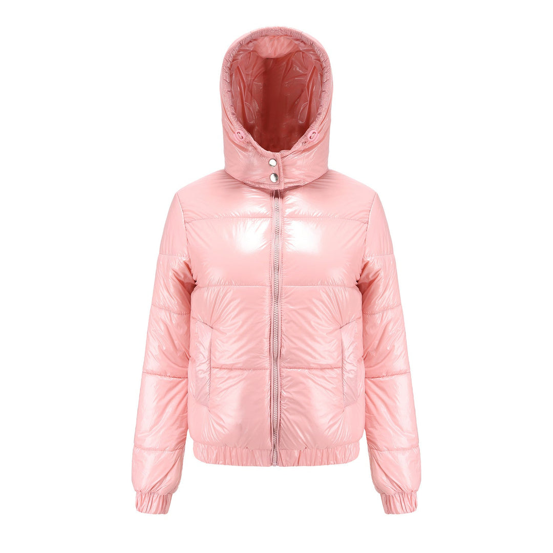 Damen Hochglänzende Steppjacke mit abnehmbarer Kapuze – Célinea