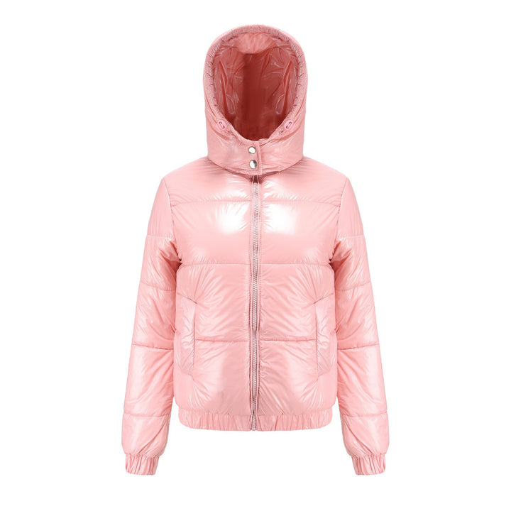 Damen Hochglänzende Steppjacke mit abnehmbarer Kapuze – Célinea