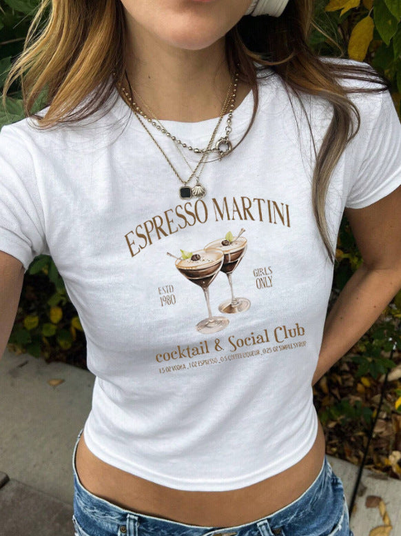 Damen cropped T-Shirt mit exklusivem Pferdemotiv und figurbetontem Schnitt Echo Archiv