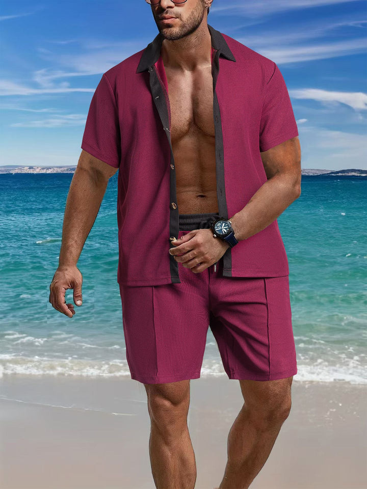 Herren lässiges Kurzarm-Hemd und Shorts-Set aus leichtem Gewebe Echoarchiv