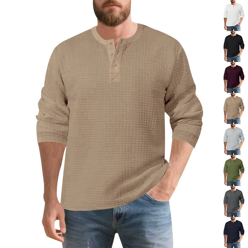 Herren stilvolles Langarm-Henley-Shirt mit strukturierter Oberfläche Echoarchiv
