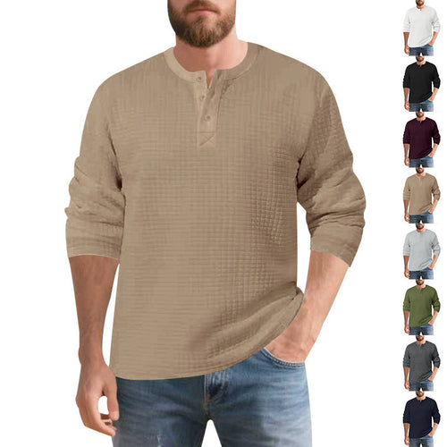 Herren stilvolles Langarm-Henley-Shirt mit strukturierter Oberfläche Echoarchiv