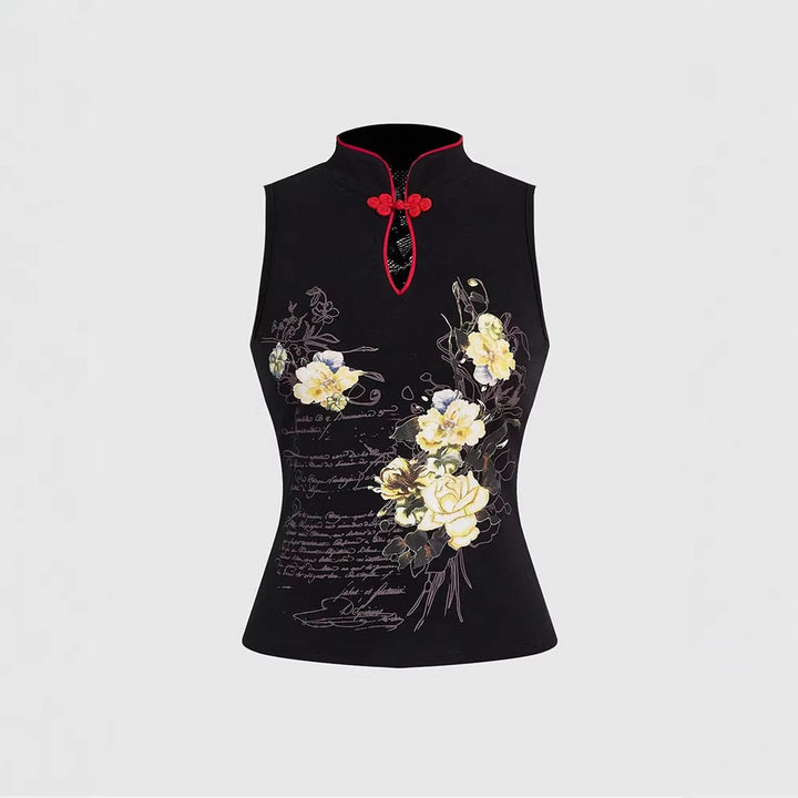 Damen Chinesisches Sticktop mit hochgeschlossenem Design und floralem Motiv Echo Archiv