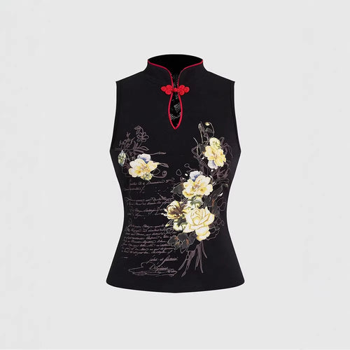 Damen Chinesisches Sticktop mit hochgeschlossenem Design und floralem Motiv Echo Archiv
