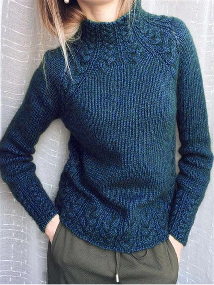 Damen nan grobgestrickter Zopfmuster-Pullover mit Stehkragen und tailliertem Schnitt Echo Archiv
