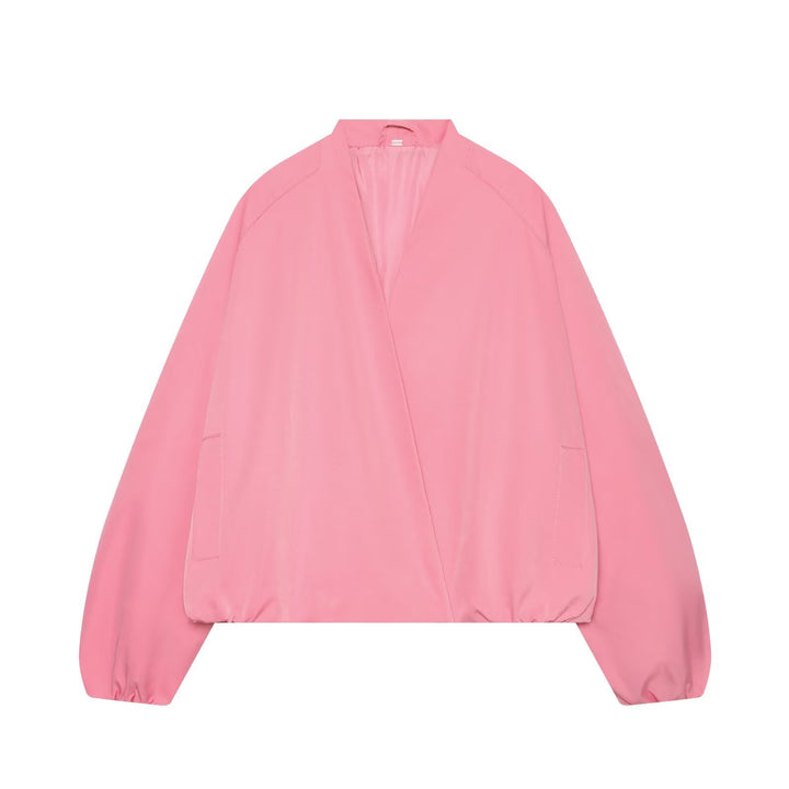 Damen Oversize Cropped Bomberjacke mit offenem V-Ausschnitt und elastischem Saum Echo Archiv