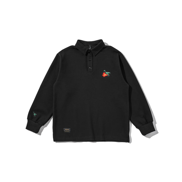 Unisex Langarm-Poloshirt-Sweatshirt mit besticktem Brustmotiv und gerippten Bündchen Echoarchiv